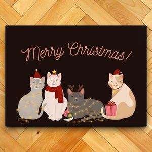 Fußmatte Weihnachten, Weihnachtskatze, Katzendeko | Fußmatte mit Katzen Weihnachtliche Winter Deko | personalisierbare Kartenmatte