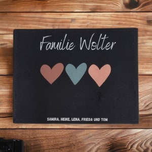 Doormat personalized with name | Ideal as a wedding gift for friends, family, parents and couples | Doormat with hearts and names