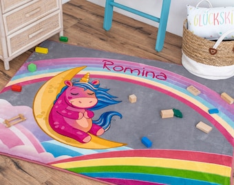 Children's unicorn carpet customizable with name for the children's room as a gift for parents or children