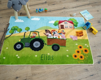 Children's carpet farm animals with names individually | Children's room rug, children's room decoration | Carpet with name | Gift for children