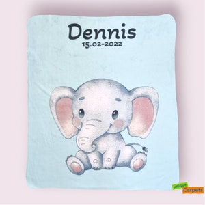 Baby blanket personalized sweet elephant, cuddly blanket personalized, birth gift customizable, baby blanket with name, blanket with name