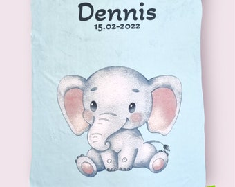 Baby Decke personalisiert süßer Elefant, Kuscheldecke personalisiert, Geschenk Geburt personalisierbar, Babydecke mit Namen, Decke mit Namen