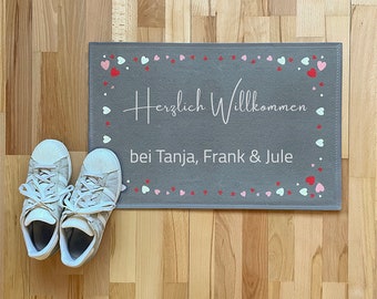 Personalized doormat family personalized housewarming gift door mat wedding gift heart design doormat with individual name