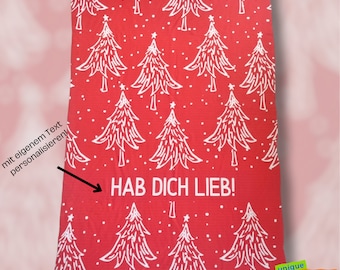 Kuscheldecke rot weiß mit Tannenbäumen für Weihnachten; Weihnachtsgeschenk für Familie, Freunde; personalisiert mit Namen oder Spruch Fleece