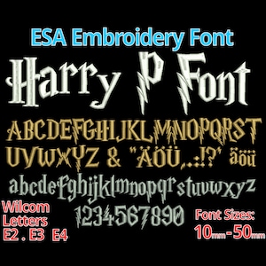 HarryP ESA font | Wilcom font file| Halloween Wizard Font E2 E3 E4 | Calligraphy witches embroidery font ESA Magic | Dumbledor FULL Alphabet