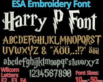 HarryP ESA Schriftart | Wilcom Schriftdatei | Halloween Zauberer Schrift E2 E3 E4 | Kalligraphie Hexen Stickschrift ESA Magic | Dumbledor VOLLES Alphabet