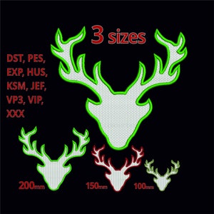 Deer Head embroidery design ITH Applique - 3 sizes - Antler silhouette machine embroidery file Deerhead outline Hunting motif -Deer form