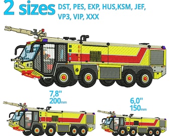 Fire engine truck embroidery design 2 sizes - real Fire fighter embroidery file car - fire car outline instand download