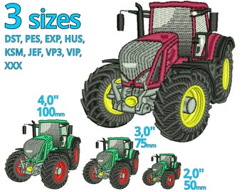 Tractor farm machine embroidery file 3 sizes - Tiny tractor embroidery design- Small Mini Tractor red green Farming comic Logo decoration
