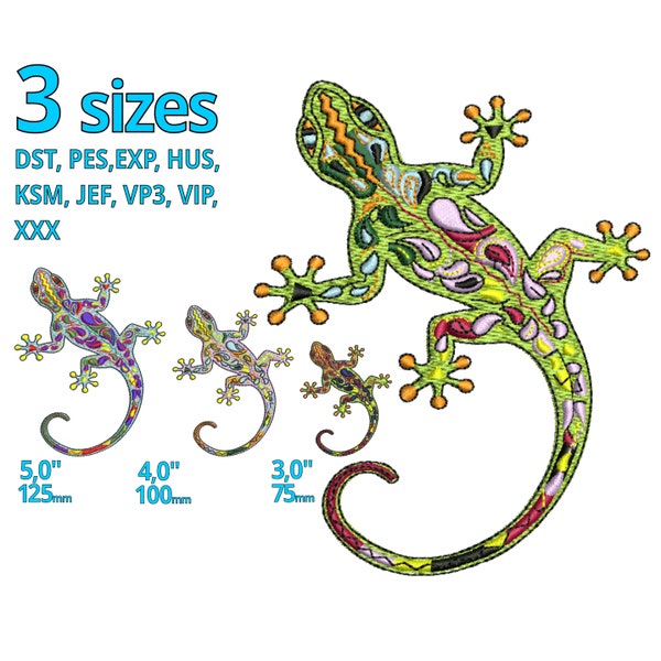 Gecko Stickdatei Echse Maschinenstickerei Stickdatei Psychedelisch Floral Tattoo Zeichnung Kunst Geco Stickerei Dekoration