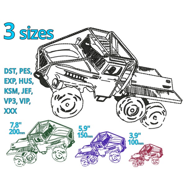 Offroad embroidery design 3 sizes - Truck trial 4x4 Monster truck driver machine embroidery file - Dakar rally pickup Speed Truck Logo motif