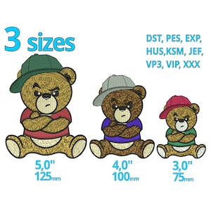 Bouder Teddy Bear Broderie design 3 Tailles -pouting Teddy bear man machine broderie file School Start Bag Steiff peluche