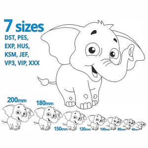 Baby Elephant Embroidery designs 7 sizes - Nursery Deco embroidery file Childrens Animal drawing Motiv - For Kids Digital Instant Download
