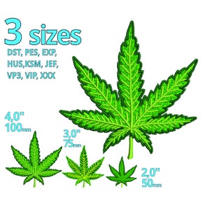 Cannabis embroidery design 3 sizes - Marijuana Leaf Weed machine embroidery file Hemp - Small shop Logo decoration