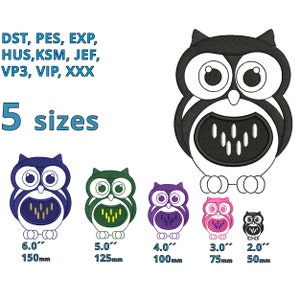 Owl embroidery design 5 Sizes Cartoon Owl machine embroidery file Wild Bird motive