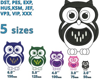 Owl embroidery design 5 Sizes Cartoon Owl machine embroidery file Wild Bird motive