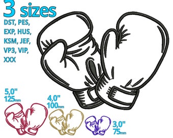 Boxing gloves embroidery design - boxer machine embroidery file 3 sizes - Kick boxing fightclub sportclub DST PES Brother Format DOWNLOAD