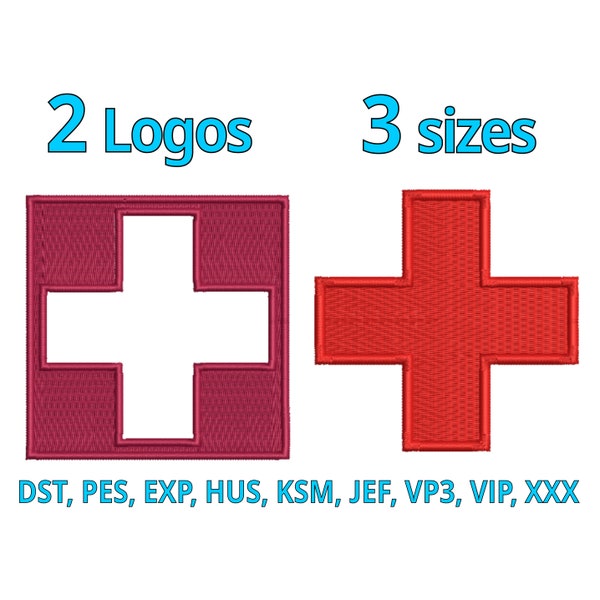 Red cross embroidery design | 2 Logos | Redcross EMT Medical Machine Embroidery Stitch Fill - Paramedic Symbol Nurse Doctor Logo