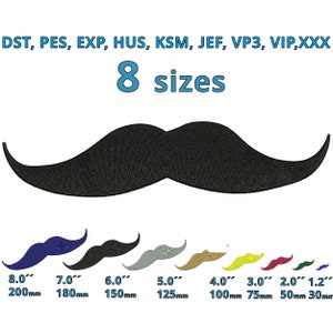Moustache embroidery design | 8 sizes | Gentelman moustache machine embroidery file  | Barber decoration