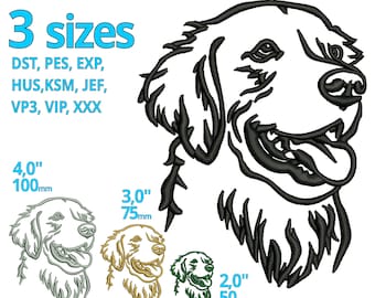 Golden Retriever broderie design 3 tailles, portrait souriant tête de chien frère machine fichier de broderie chien mignon amoureux cadeau contour chiot