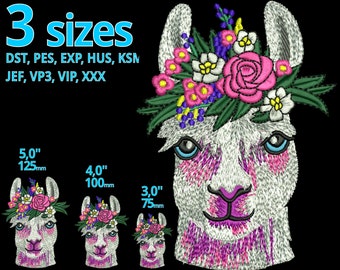 Cute Lama embroidery design - 3 Sizes Lovely looking female Lama head machine embroidery file - Girl comic head safari animal kingdom