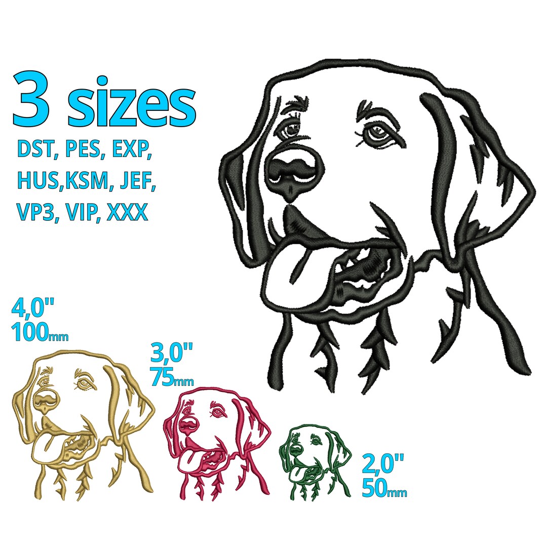 Retriever Labrador Embroidery Design 3 Sizes, Portrait Dog Head Brother ...