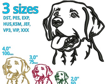 Retriever Labrador broderie design 3 tailles, portrait chien tête frère machine fichier de broderie chien mignon amoureux cadeau contour dessin chiot
