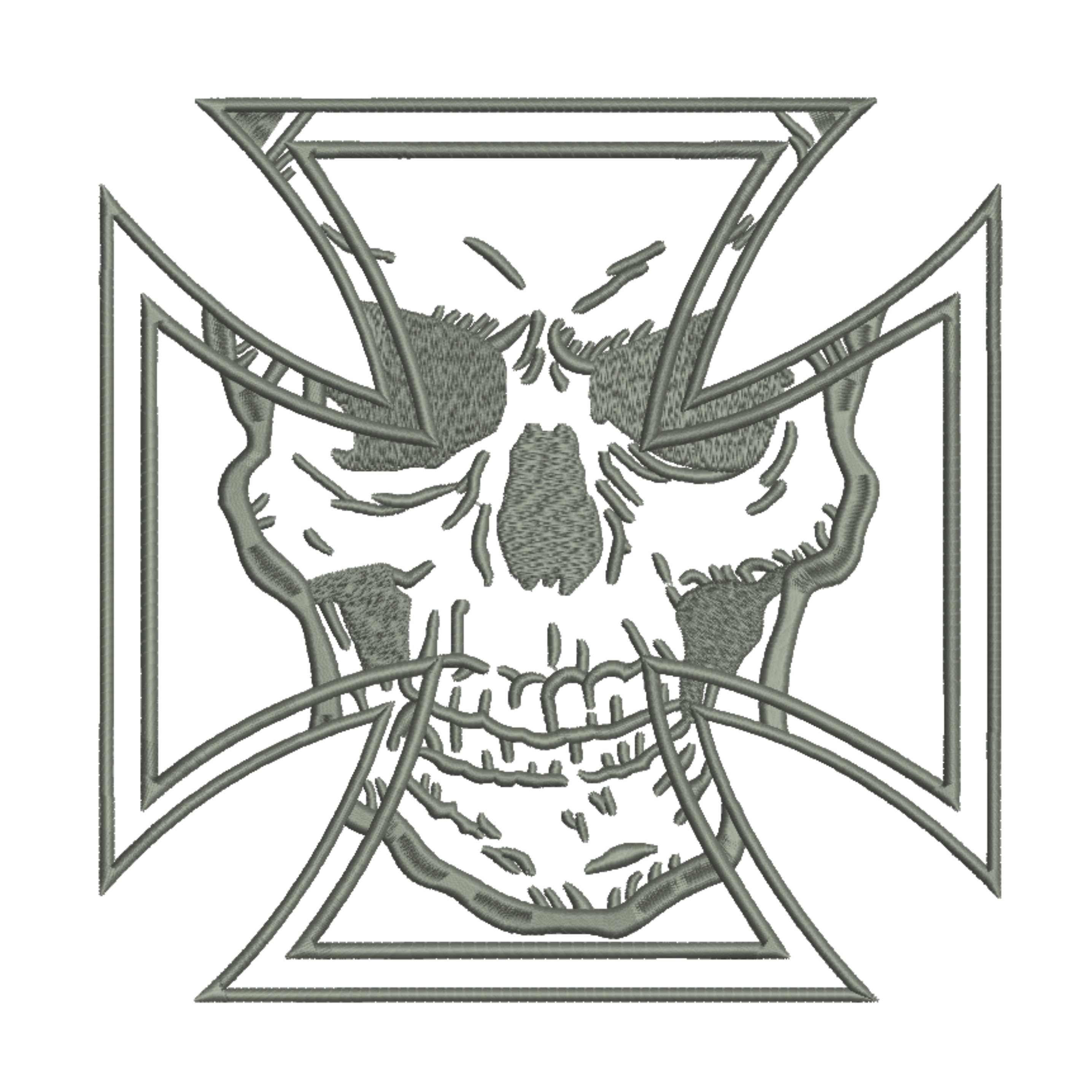 Iron Cross Skull Head Embroidery Design 3 Sizes Motorcycle Etsy