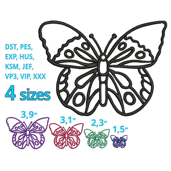 Simple Butterfly embroidery design 4 sizes - outline border silhouette butterflies machine embroidery file - baby kids decoration