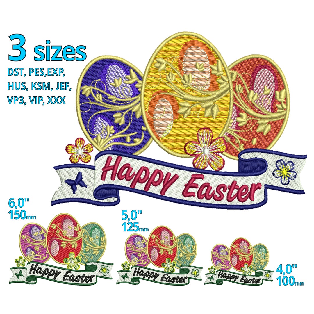 Vintage Easter Eggs Embroidery Design 3 Sizes Retro Happy Etsy