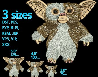 Diseño de bordado Gizmo 3 tamaños - Archivo de bordado de máquina Gremlin Mogwai - Linda figura encantadora costura de marionetas para descarga instantánea