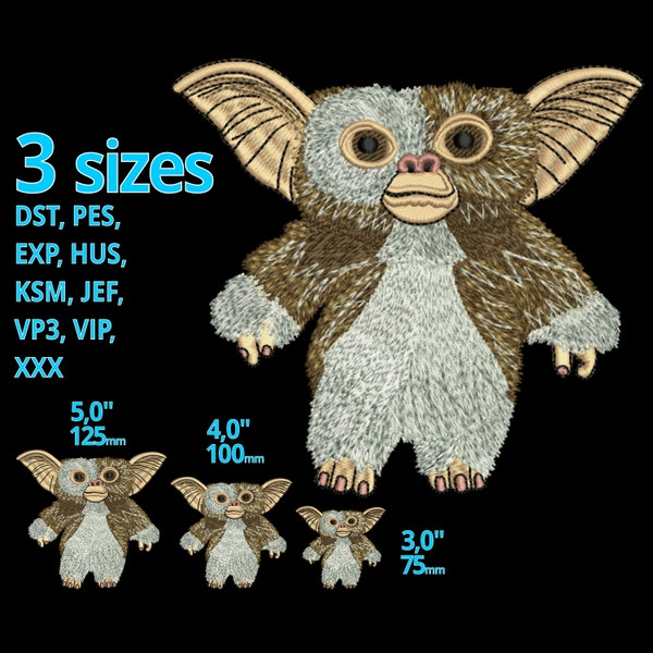 Gizmo embroidery design 3 sizes - Gremlin Mogwai machine embroidery file - Cute lovely figure puppet stitching for Instant download