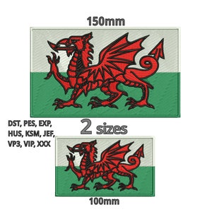 以下が含まれることがあります： 白と緑の背景に赤いドラゴンが描かれたウェールズの国旗の刺繍パッチが2つ。パッチは150mmと100mmの2サイズがあります。