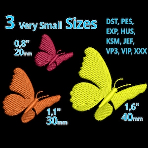 Puede incluir: Tres diseños de mariposas bordadas en diferentes tamaños: 0,8 pulgadas (20 mm), 1,1 pulgadas (30 mm) y 1,6 pulgadas (40 mm). Las mariposas son de color rojo, naranja y amarillo.