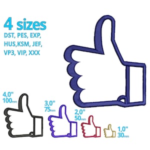 Thumbs up embroidery design 4 sizes - I Like Button machine embroidery file simple mini thumbs up icon symbol emoji logo