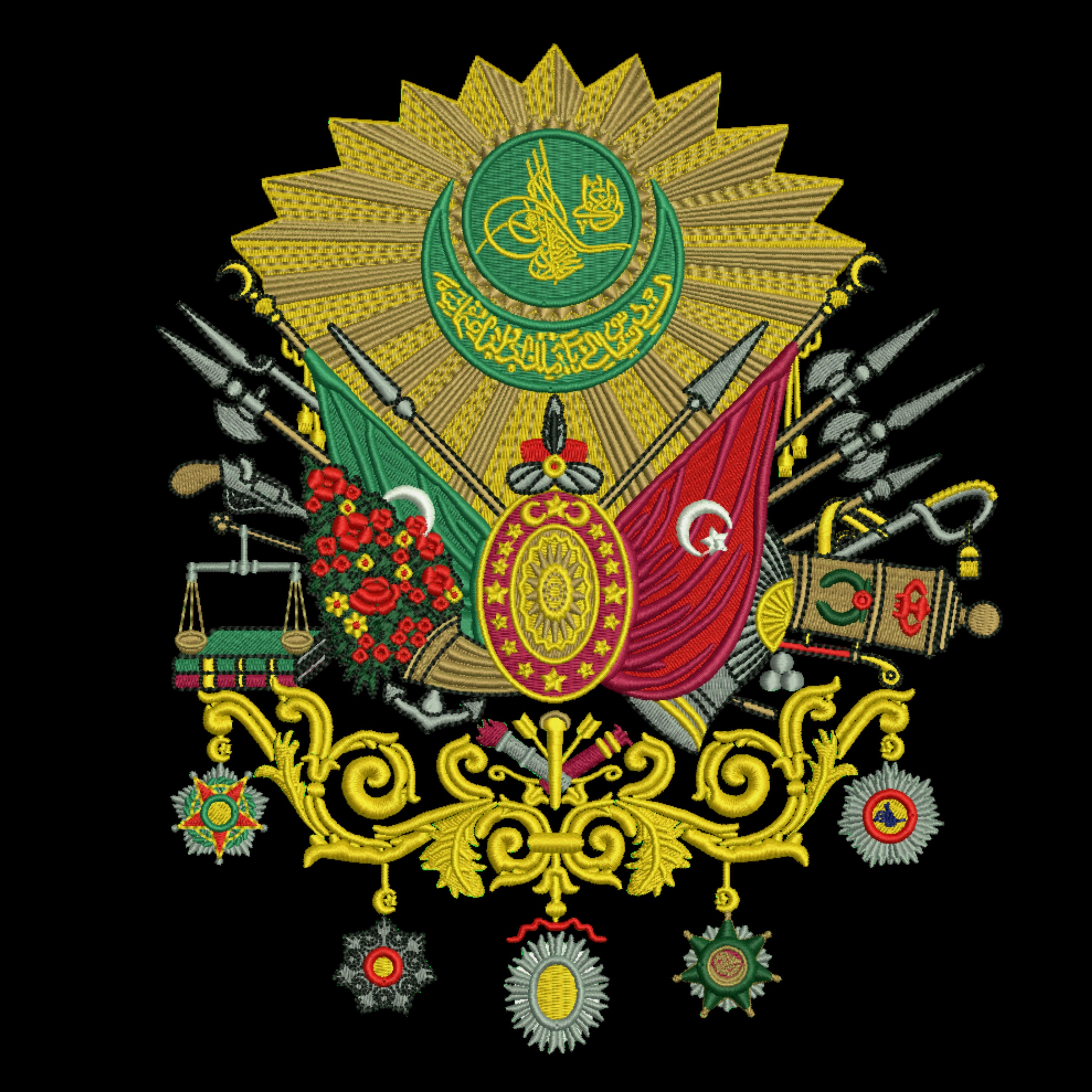 Türkei Stickdatei - Coat of Arms Ottoman Wappen 200mm Fahne Türkei Stickdatei - Coat of Arms Ottoman Wappen 200mm Fahne
