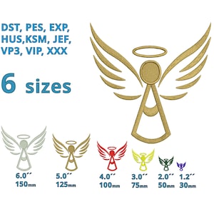 Angel Embroidery Design - Angel with nimbus 6 SIZES, Sketch Machine Embroidery file Instant Download - Christening Birthday