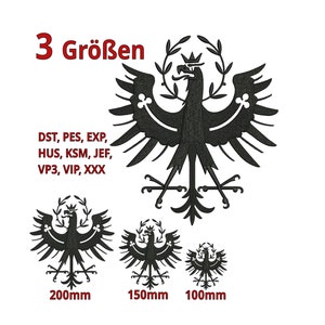 Stickdatei TIROL Adler 3D Effekt Wappen 3 Größen - Sofort Download Austria Landeswappen Eagle Embroidery design file