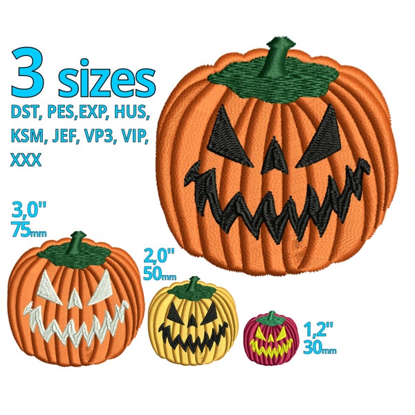 Helloween Pumpkin embroidery design 3 sizes -Scary pumpkin face machine embroidery file - spooky season Party decoration Ghost face