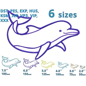 Dophin Logo embroidery designs | 6 sizes | Sea nature machine embroidery file | Lovely Dolphin silhouette logo