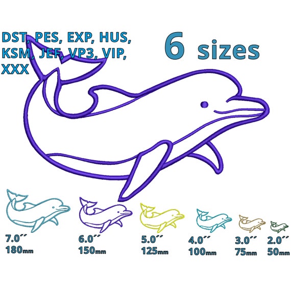Dophin Logo Embroidery Designs 6 Sizes