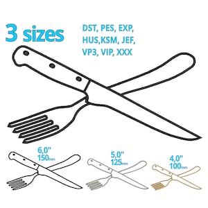 Cutlery embroidery design 3 sizes - crossed fork knife - Chefs Cooking Logo machine embroidery file BBQ Apron Towel gift for Cook