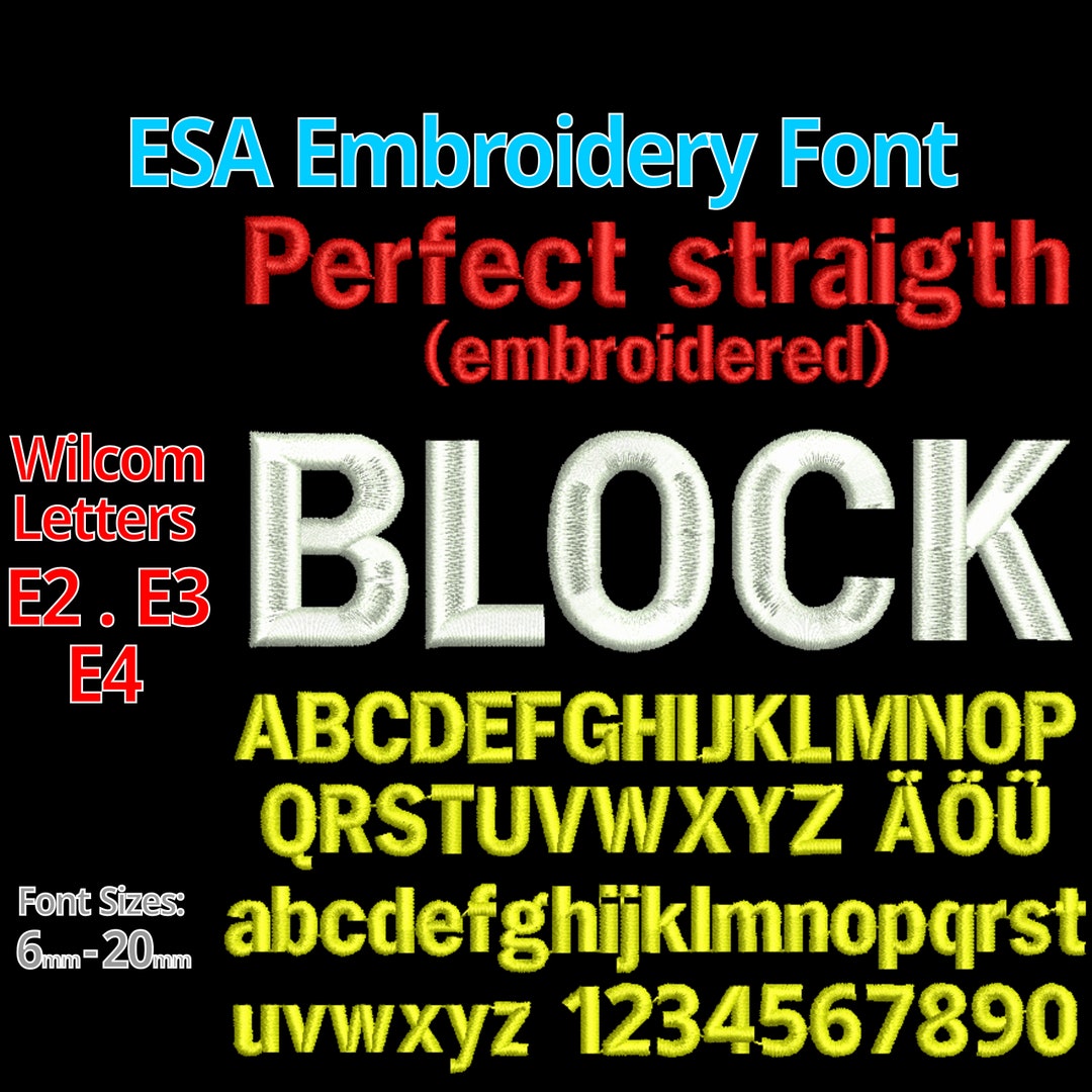 Straigth BLOCK ESA Font | Wilcom Arial/ Small-medium Block Font File ...