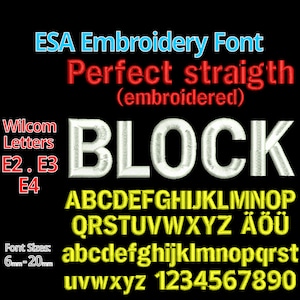 Straigth BLOCK ESA font | Wilcom Arial/ Small-Medium Block font file| works with E2 E3 E4 | ESA Calligraphy embroidery font | exact styled