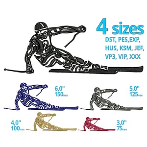 Disegni di ricamo dello sciatore Sci / 4 taglie / Simple Alpin Skieur machine embroidery file mountain racing ski driver Logo Silhoutte