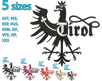 Stickdatei TIROL Adler mit Schrift Wappen 5 Größen - Sofort Download Austria Landeswappen Eagle machine Embroidery design file