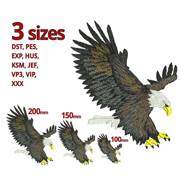Fichier de broderie Eagle - 3 tailles -American Fyling Eagle Birds broderie design Instand Télécharger - Fliegender Adler Stickdatei Motive