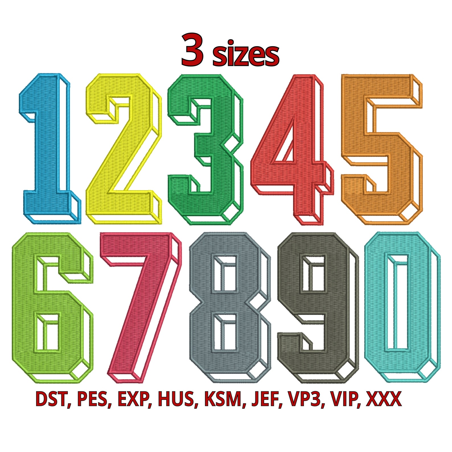 NUMBERS Embroidery Design 3 Sizes Sport College Big Numbers - Etsy