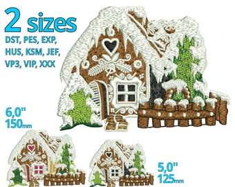 Gingerbread casa ricamo design 2 Dimensioni- Natale macchina da forno ricamo file Cookie casa Natale Decorazione Natale Logo