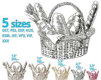 Bread basket embroidery design 5 sizes- homemade bread machine embroidery file loaf of bread baguette Bakery Box DIY bag napkin Logo